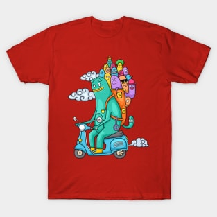 funny monster doodle riding motorcycle T-Shirt